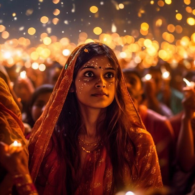 Foto libre de Indios hindúes felices iluminando a Deepa en el día de Diwali