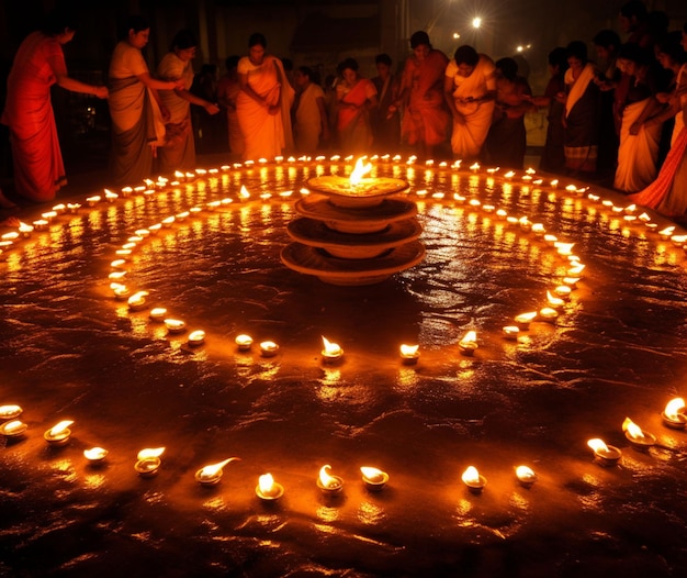 Foto libre de Indios hindúes felices iluminando a Deepa en el día de Diwali