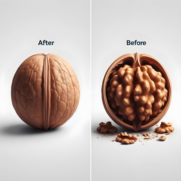 Foto libre de nueces antes y después del concepto