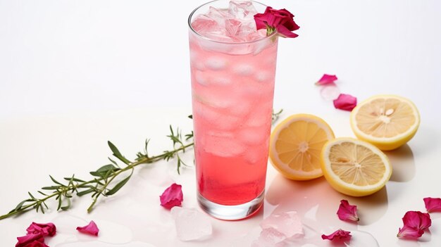 Foto foto de una limonada de agua de rosas aislada sobre fondo blanco plano