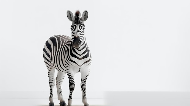 Foto de una linda cebra aislada sobre un fondo blanco