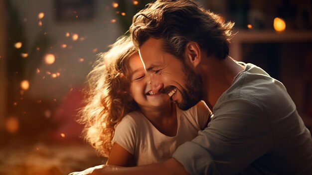 Foto de linda chica abrazando a su padre linda sonrisa feliz padre e hija