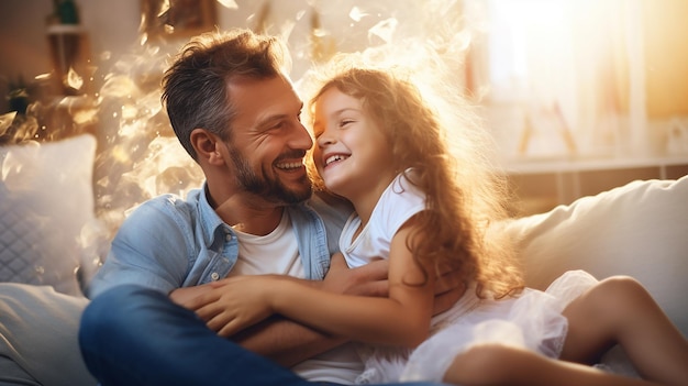 Foto de linda chica abrazando a su padre linda sonrisa feliz padre e hija