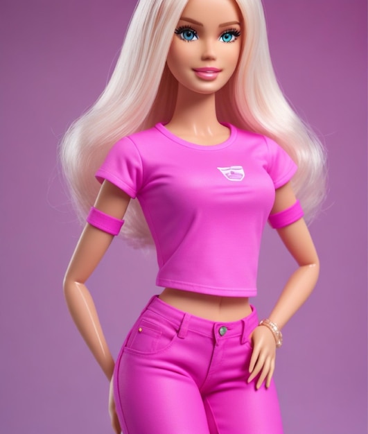 Foto de una linda chica Barbie en 3D con pelo largo.