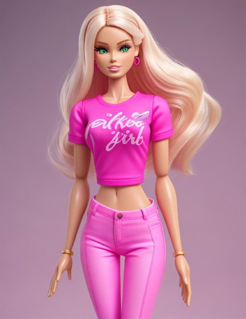 Foto de una linda chica Barbie en 3D con pelo largo.