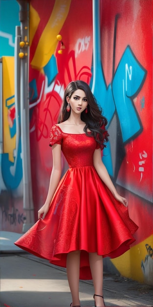 Foto de una linda chica con un vestido rojo.