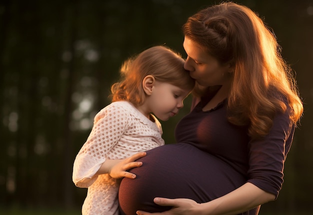 Foto de una linda y feliz madre embarazada tocando su vientre