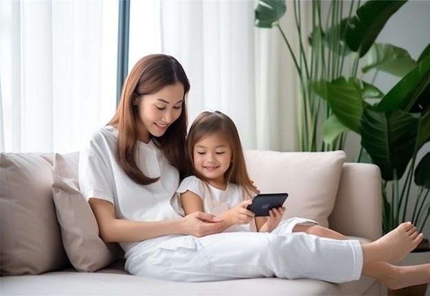 Foto de una linda foto de un bebé y su madre juntos tomándose una selfie y usando un teléfono móvil con el bebé