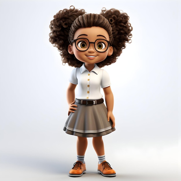 Foto linda garota feliz personagem de desenho animado pronta para ir para a escola em ai generativa branca