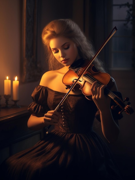 Foto linda jovem tocando violino