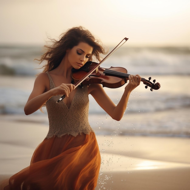 Foto foto linda jovem tocando violino