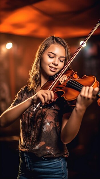 Foto foto linda jovem tocando violino