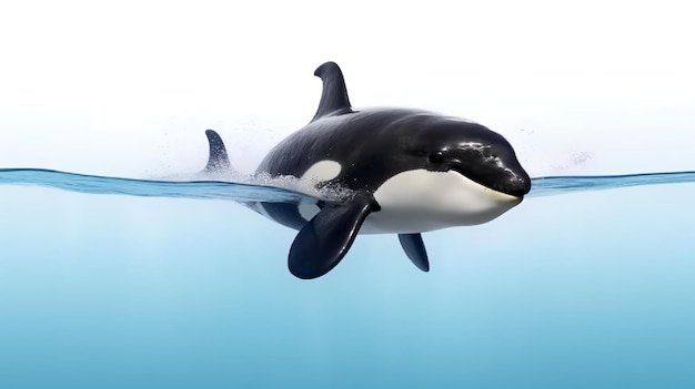 Foto de una linda Orca aislada sobre fondo blanco