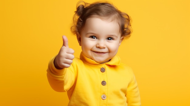 Foto de un lindo bebé feliz con un pulgar hacia arriba