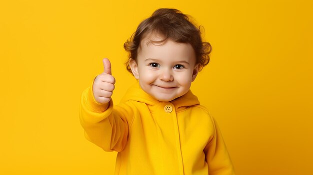 Foto de un lindo bebé feliz con un pulgar hacia arriba