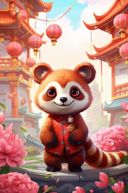 Foto la foto del lindo bebé panda rojo