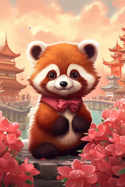 Foto lindo bebé panda rojo