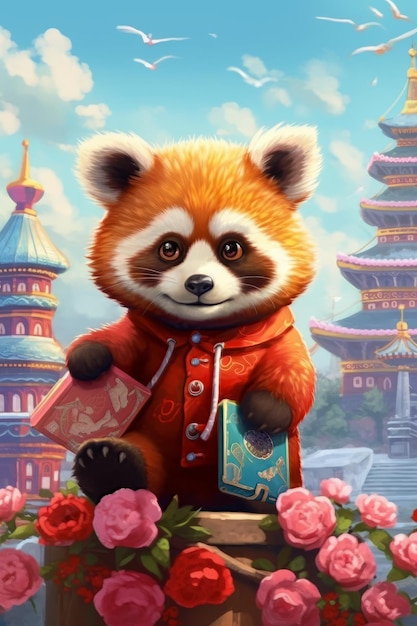 Foto lindo bebê panda vermelho