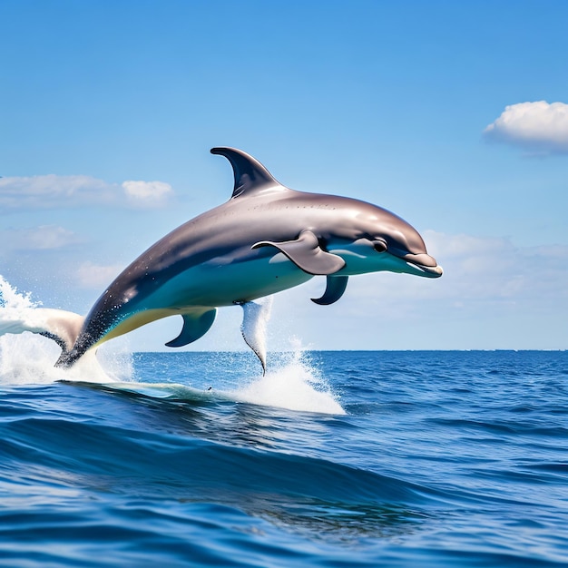 Foto Un lindo delfín saltando fuera del agua
