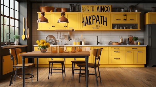 foto lindo design de interiores de cozinha verde gerado por IA