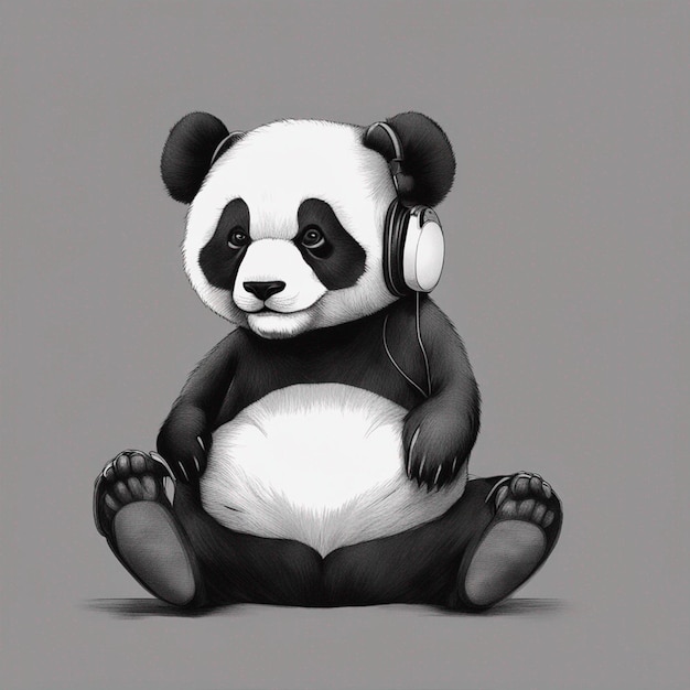 Foto lindo panda con fondo de pantalla de auriculares arte generado por ai