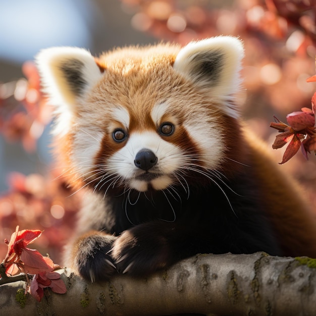 Foto de un lindo panda rojo en un árbol