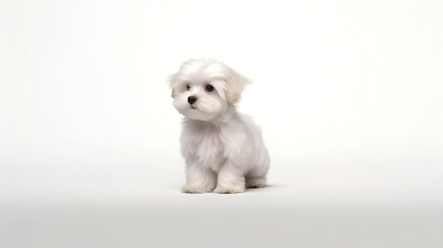 Foto de un lindo perro Lhasa Apso aislado sobre fondo blanco.