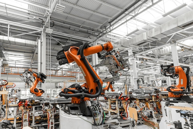Foto de la línea de producción de automóviles soldadura de carrocería de automóviles moderna planta de ensamblaje de automóviles industria automotriz