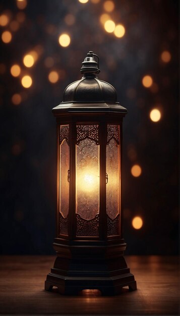 Foto de linterna encendida en una noche oscura Ramadan Kareem Diseño de pancartas para el festival islámico de Eid