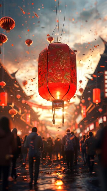 Foto foto de una linterna roja china colgada en la noche lámpara roja oriental tradicional.