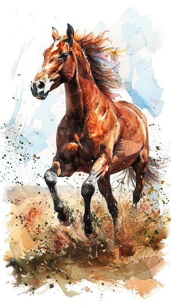Foto livre de desenho a aquarela de um desenho de cavalos correndo