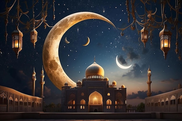 Foto livre de lua crescente no fundo simbolizando o fim do Ramadão