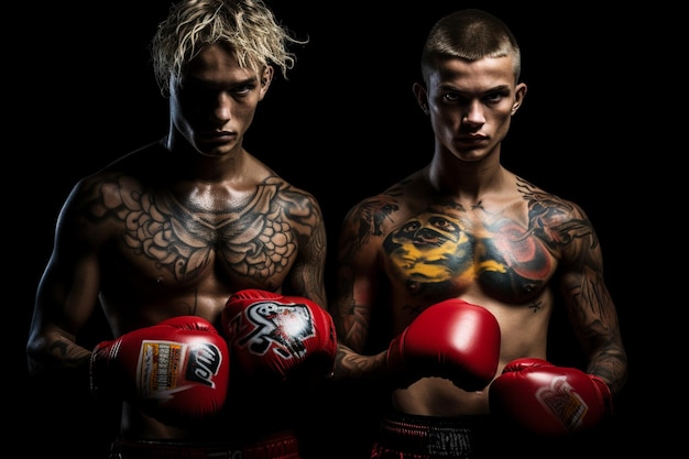 Foto de los luchadores de boxeo muay thai