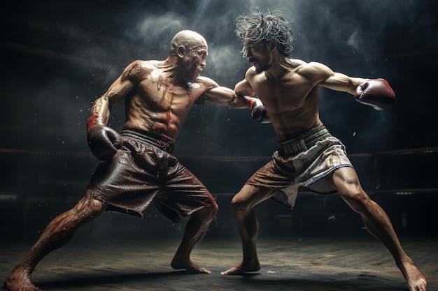 Foto de los luchadores de boxeo muay thai