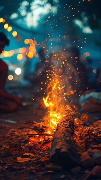 Foto de los lugareños encendiendo hogueras tradicionales en el concepto de vacaciones del festival Pahela Baishakh