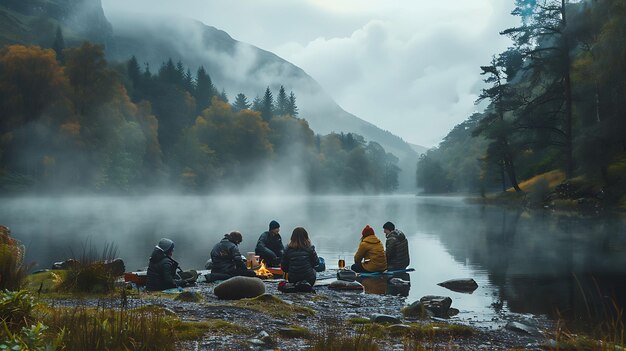 Foto foto de lugareños haciendo picnic en un parque escocés con haggis y whisky actividades familiares cuidado laboral