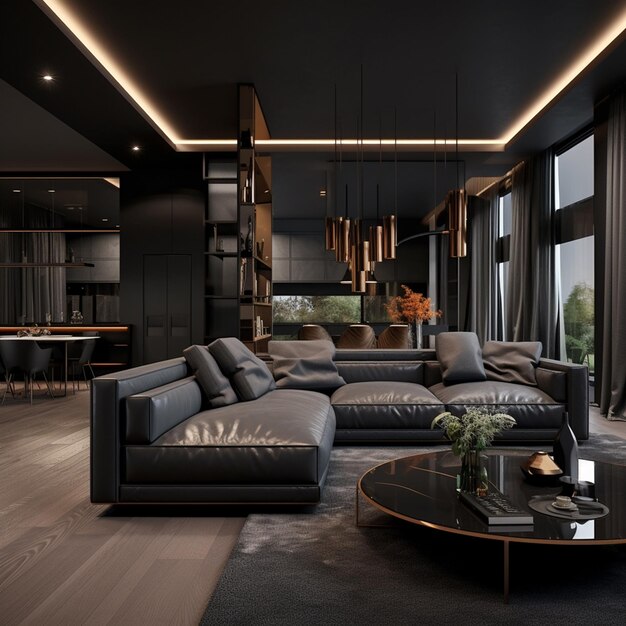Foto Luxus moderne dunkle Wohnzimmer-Interieur