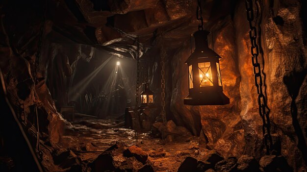 Una foto de una luz de linterna de un pozo de mina