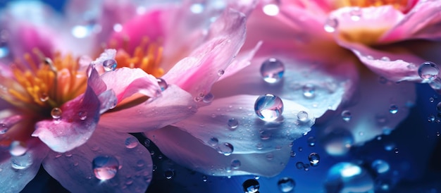 Foto macro abstrata Flor artística com gotas de água de fundo