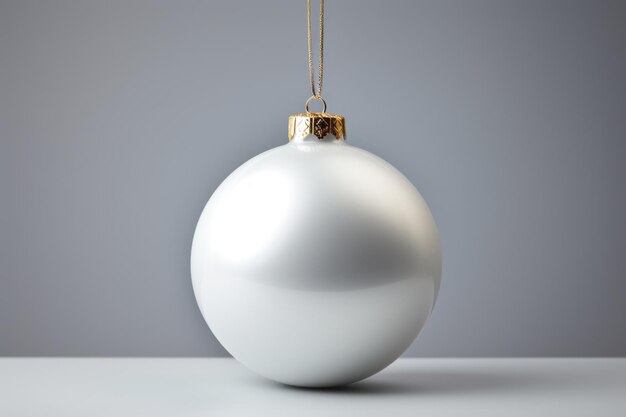 Foto una foto macro de una bola de navidad blanca en blanco colgada en un plano de fondo gris claro realista