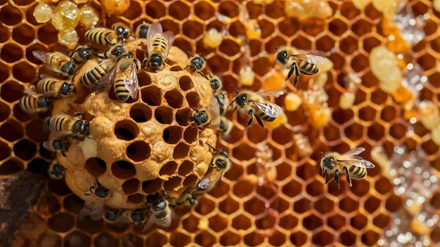 Foto macro de una colmena en un panal de miel