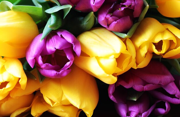 Foto foto macro de close up brilhante de buquê de tulipa maravilhoso