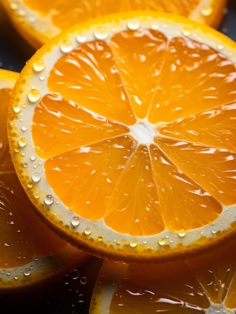 Foto macro de close-up de fatias de laranja
