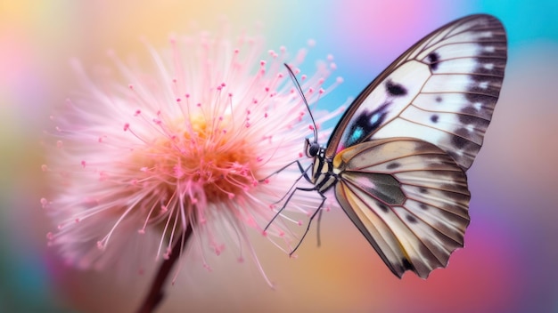 Foto macro de Dragontail Butterfly em uma única flor pastel