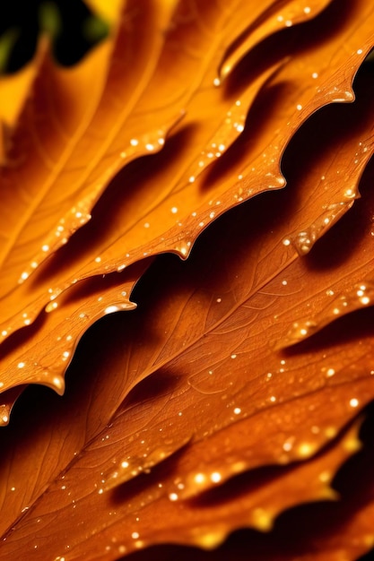 Foto macro de folhas de outono com fervura e gotas de água