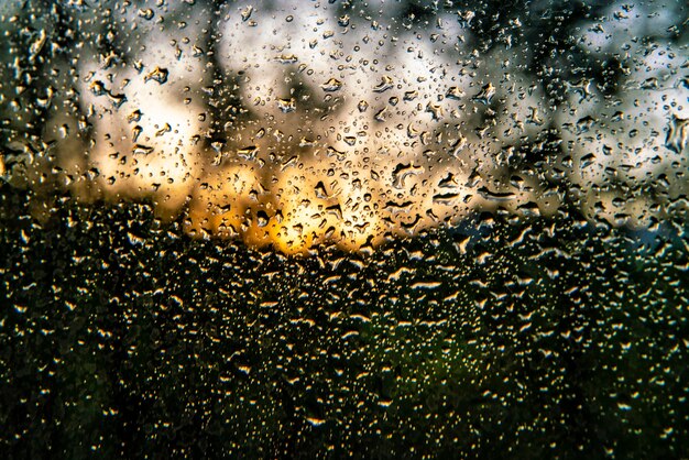 Foto foto macro de gotas de água em uma janela após um dia chuvoso, fundo abstrato e texturas