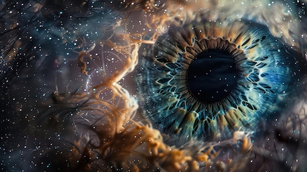 Foto macro de tema cósmico de olhos grandes e Hazel no Espaço