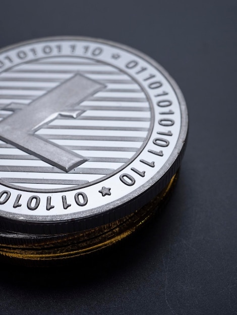 Foto macro de uma moeda de Litecoin Moedas criptográficas