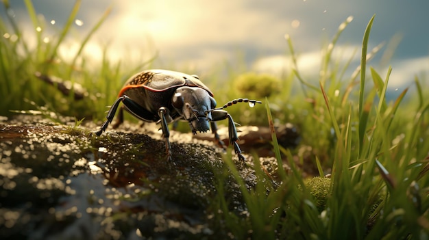 Foto macro del escarabajo contra un fondo oscuro