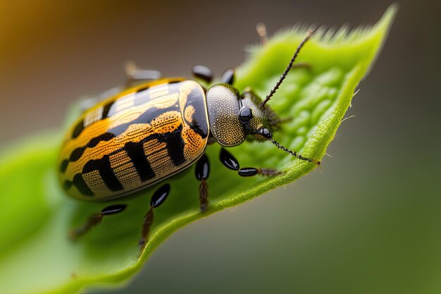 Foto macro de un escarabajo en una hoja Generado por IA